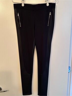 Express Black Ponte High-Rise Leggings with Silver Zip Details